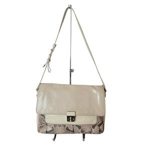 Cole Haan Shoulder Handbag Leather Beige Snakeskin Adjustable Strap Turn Lock